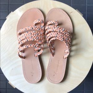 Anthropologie camel and silver braided slides